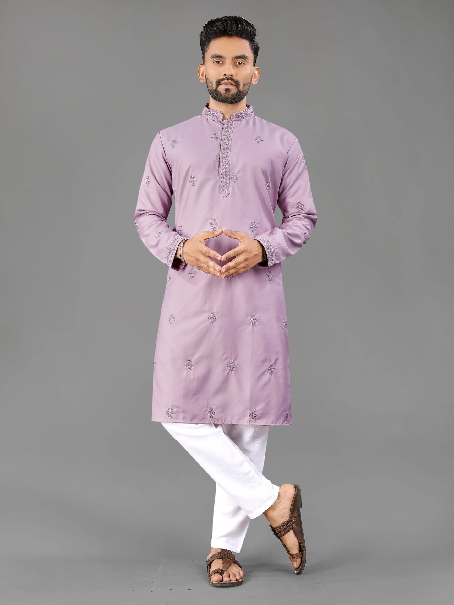 Lilac Punjabi Style Cotton Mens Kurta Pajama
