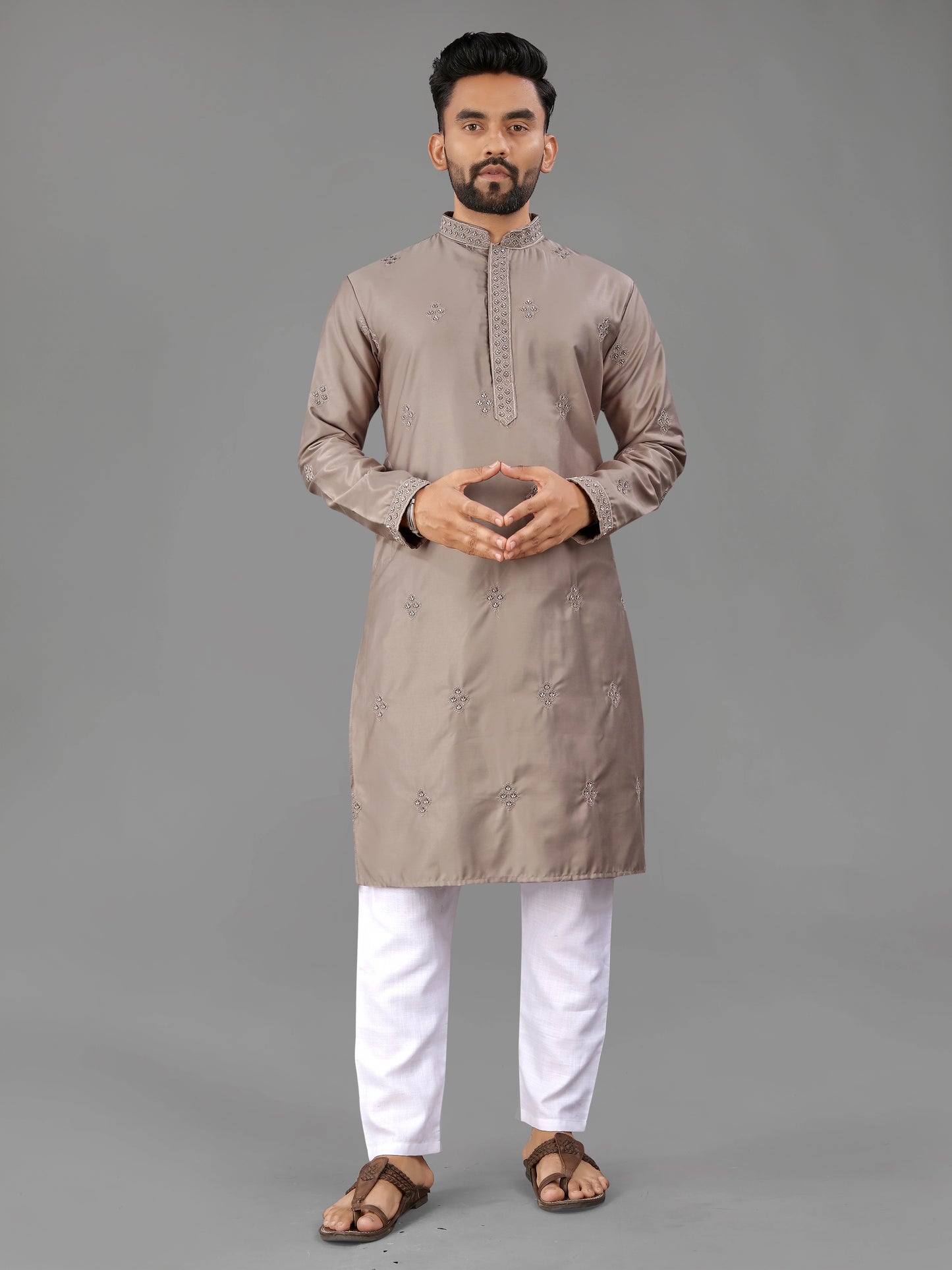 Brown Cotton Mens Kurta Pajama Set for Party
