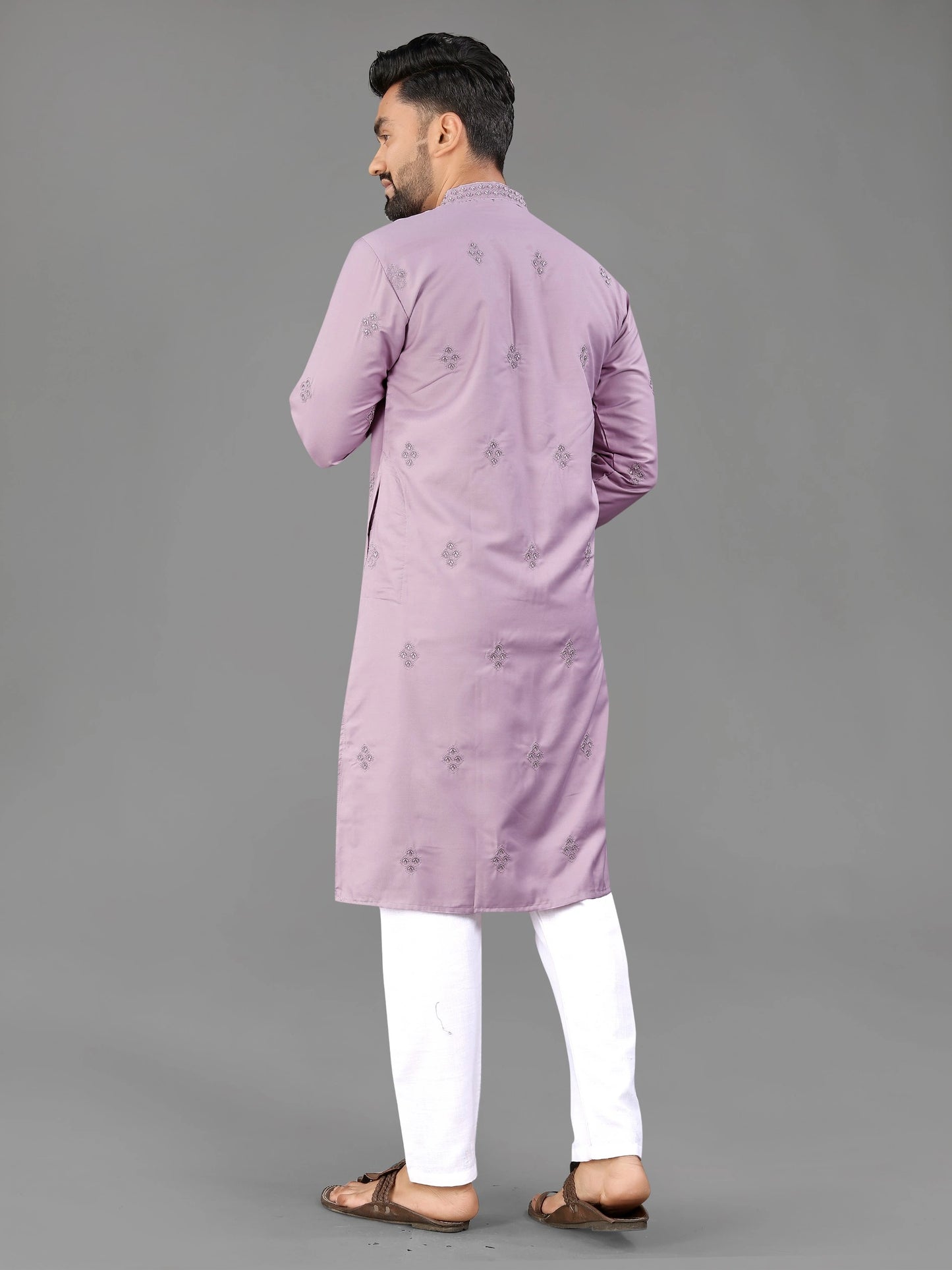 Lilac Punjabi Style Cotton Mens Kurta Pajama