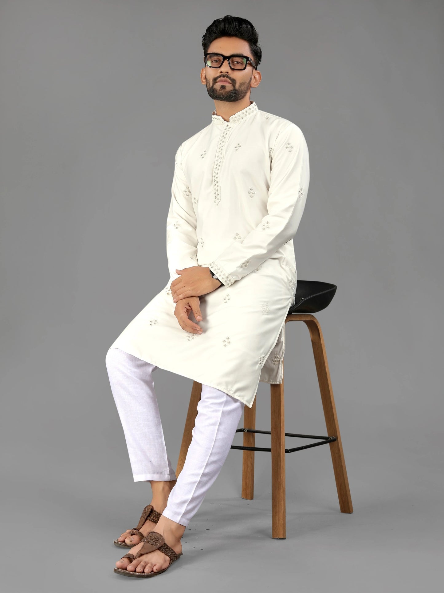 White Cotton Ready to Wear Mens Kurta Pajama