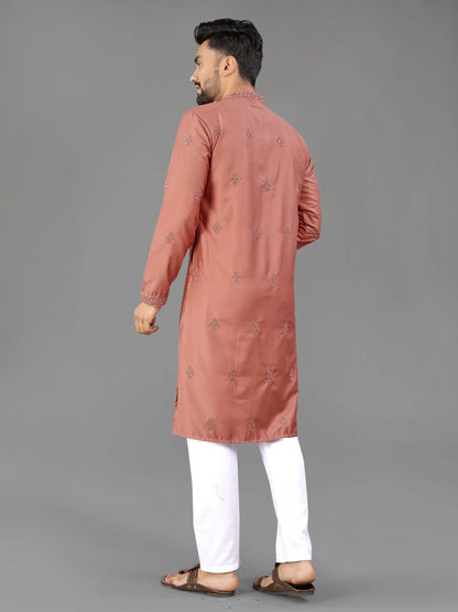 Rust Indian Traditional Cotton Mens Kurta with Pajama