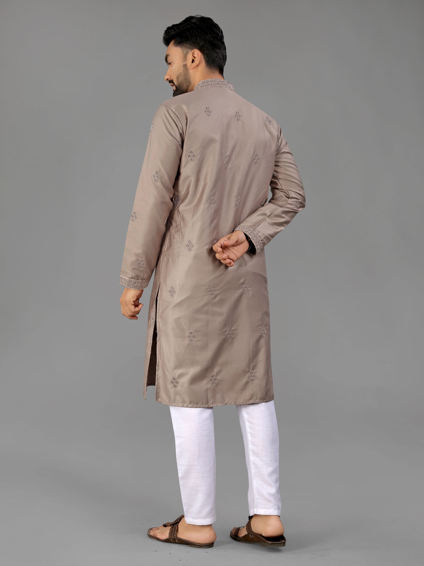 Brown Cotton Mens Kurta Pajama Set for Party