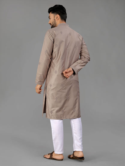 Brown Cotton Mens Kurta Pajama Set for Party