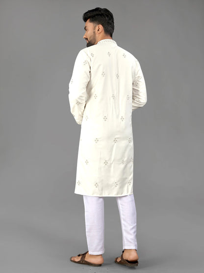 White Cotton Ready to Wear Mens Kurta Pajama