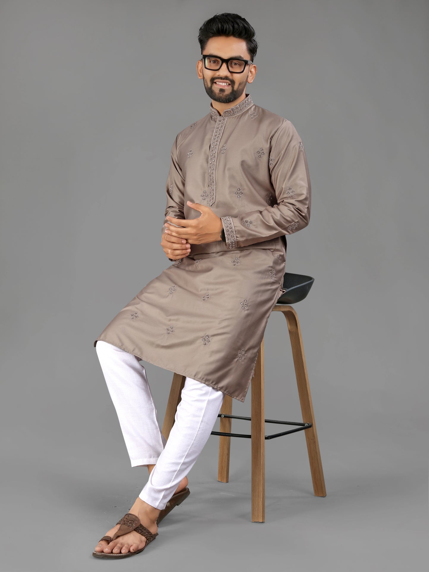 Brown Cotton Mens Kurta Pajama Set for Party
