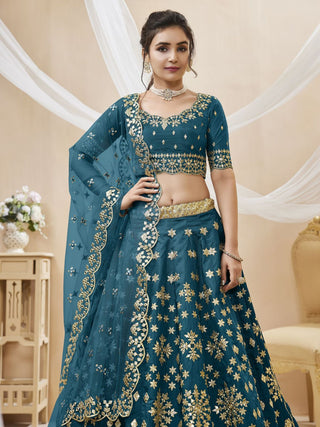 Simple art silk blue lehenga