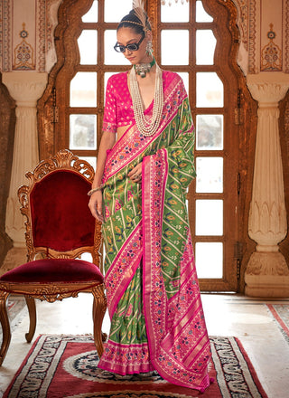 Mehendi color silk patola printed saree price
