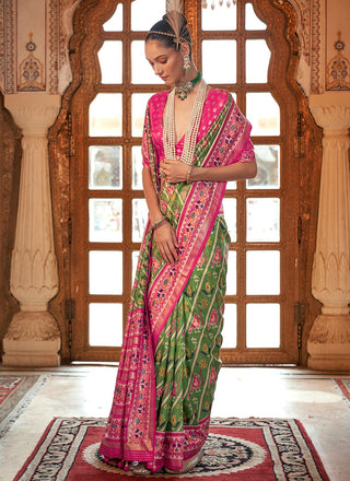 Mehendi color silk patola printed saree online