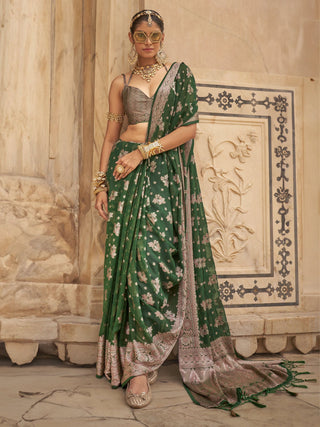 Green color georgette weaving saree for women online shopping
