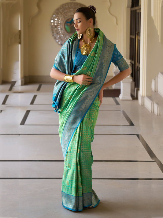 Pure green banarasi silk saree for women
