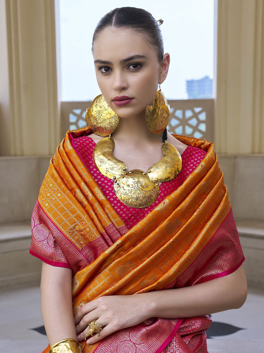 Orange banarasi silk saree for women price
