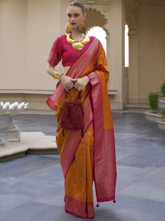 Orange Banarasi sarees for Wedding
