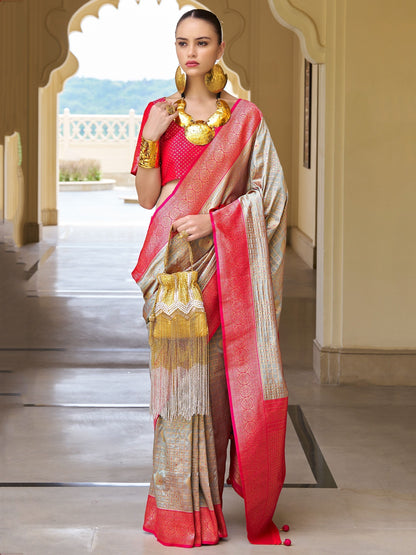 Grey banarasi silk saree for women online
