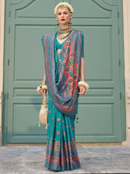 Rama color banarasi silk saree for women price
