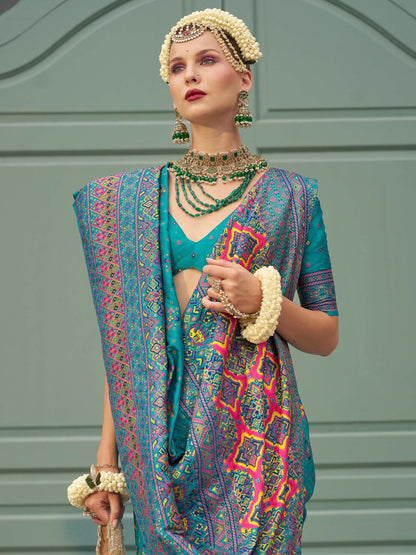 Rama color banarasi silk saree images
