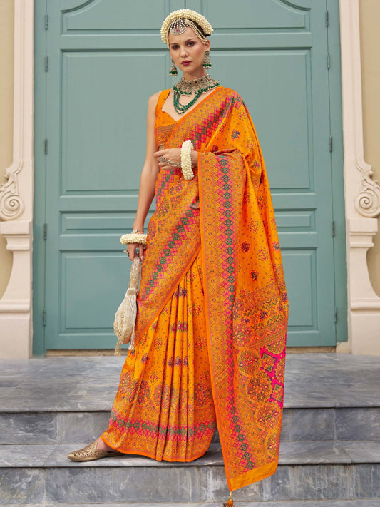 Orange Banarasi sarees for Wedding
