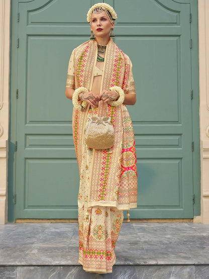 Off white color banarasi silk saree for women price
