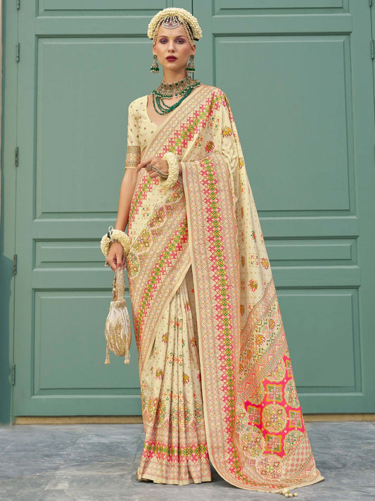 Off white color banarasi silk saree for women online shopping
