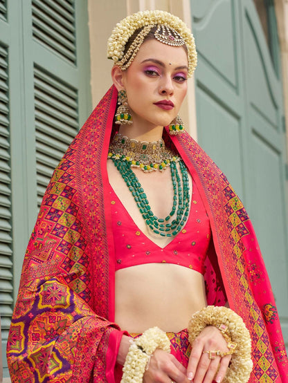 Pink color banarasi silk saree for women price
