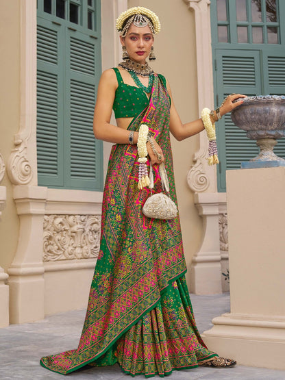 Green color banarasi silk saree for women price
