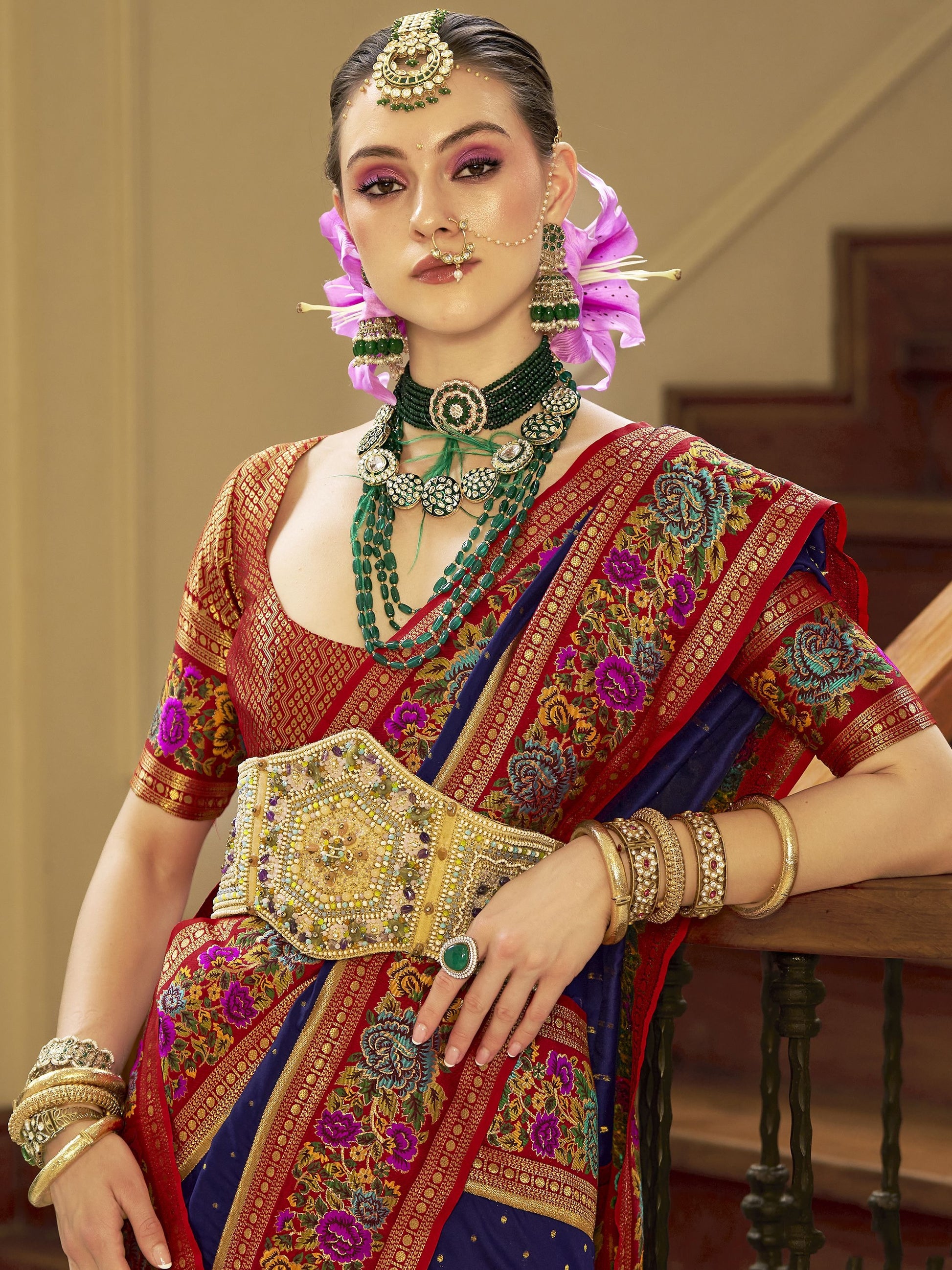 Navy Blue Banarasi Silk Saree for women