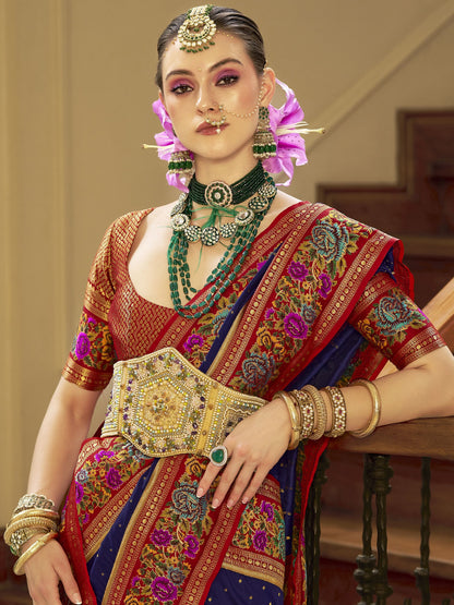 Navy Blue Banarasi Silk Saree for women