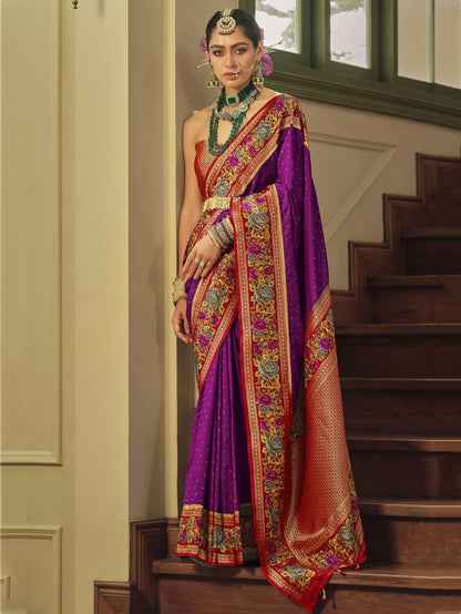 Purple color banarasi silk saree for women price
