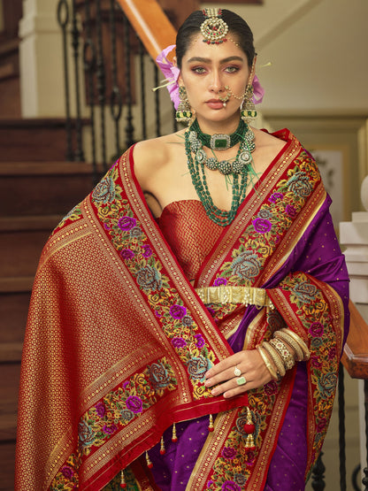 Purple colour Banarasi Silk Saree online
