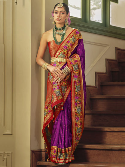 Purple Banarasi Saree Look
