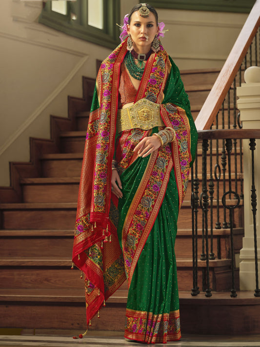 Dark green color banarasi silk saree for women price
