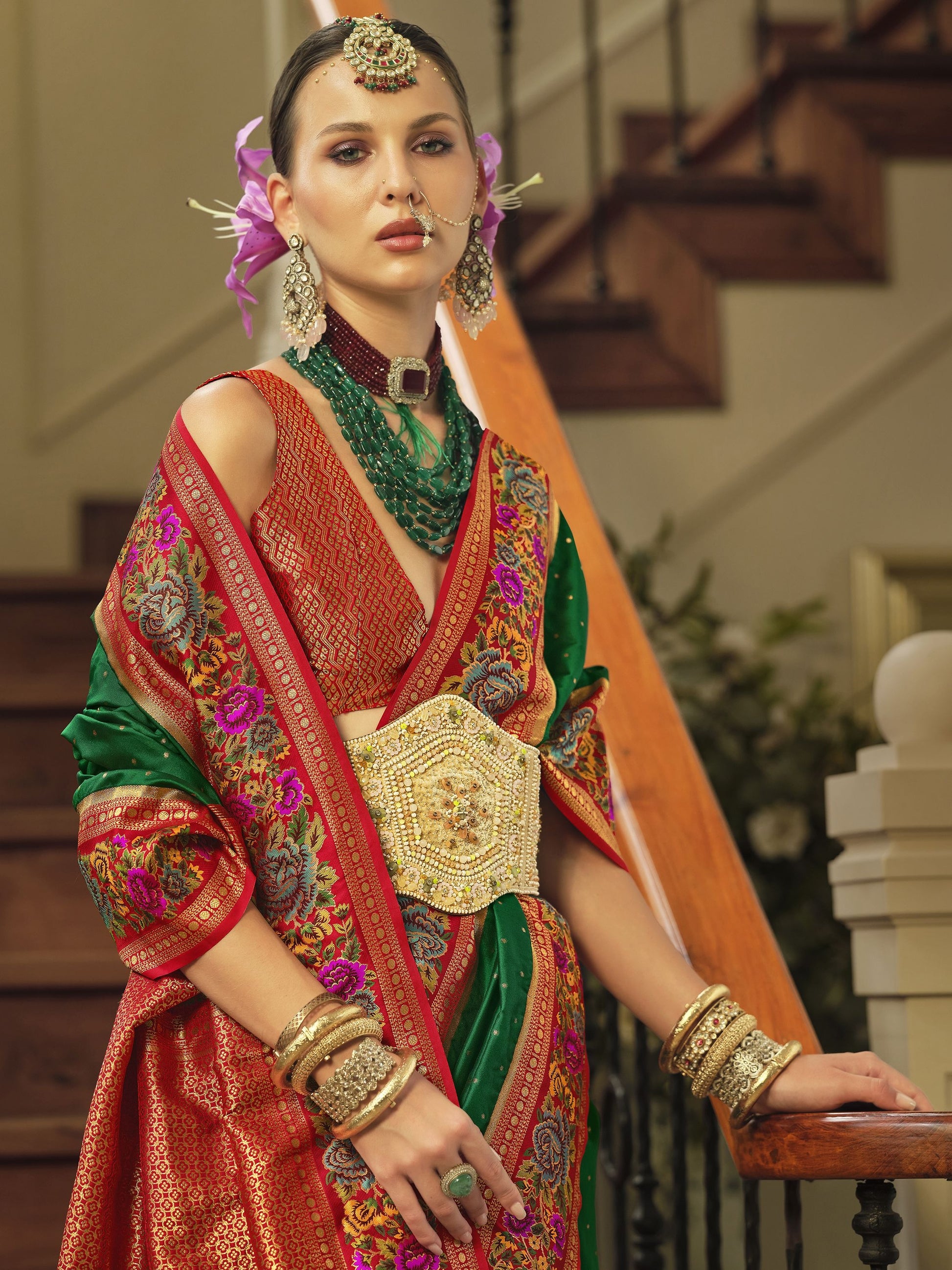 Green Banarasi Saree for Wedding
