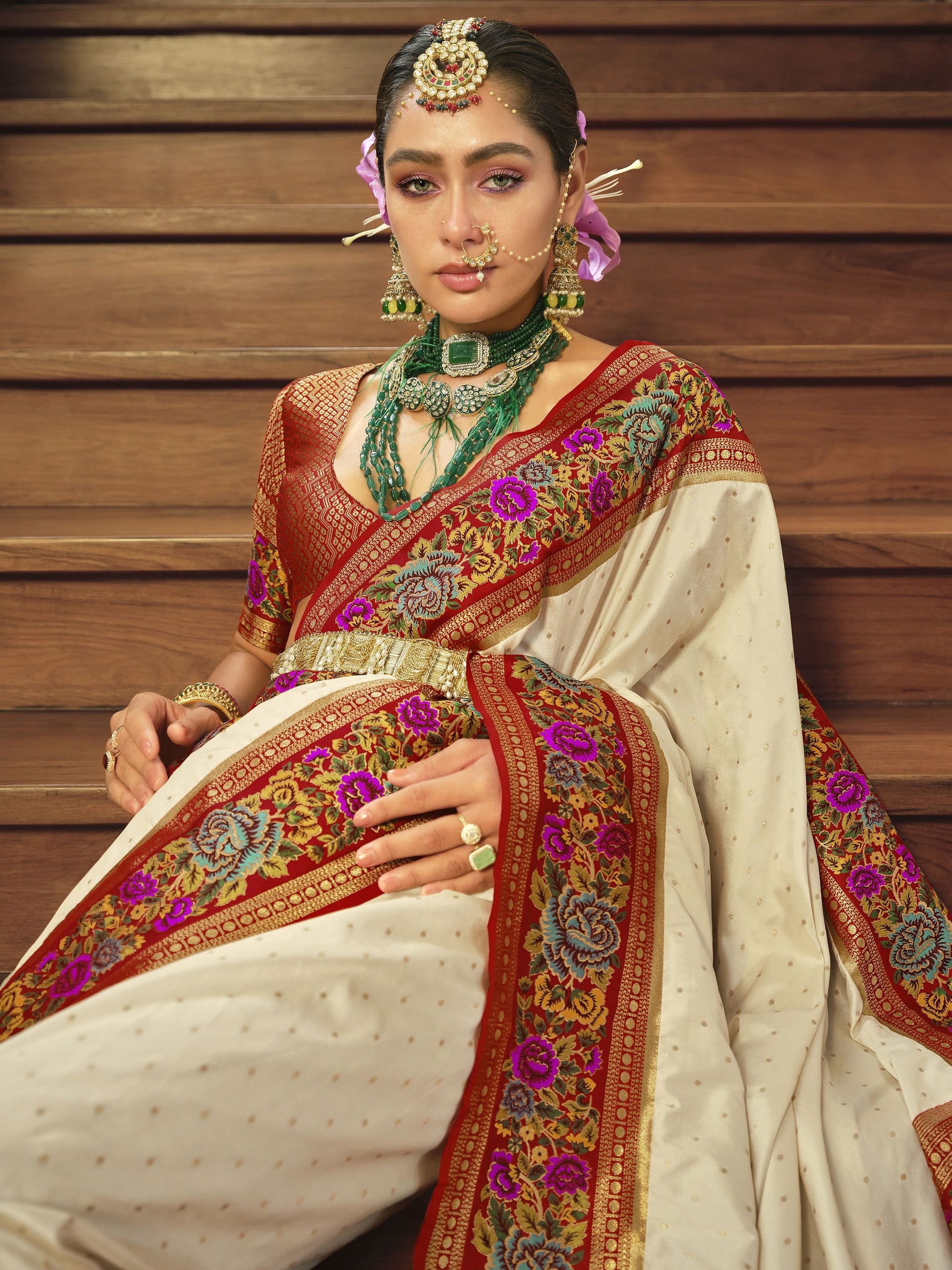 White Banarasi Saree for Wedding
