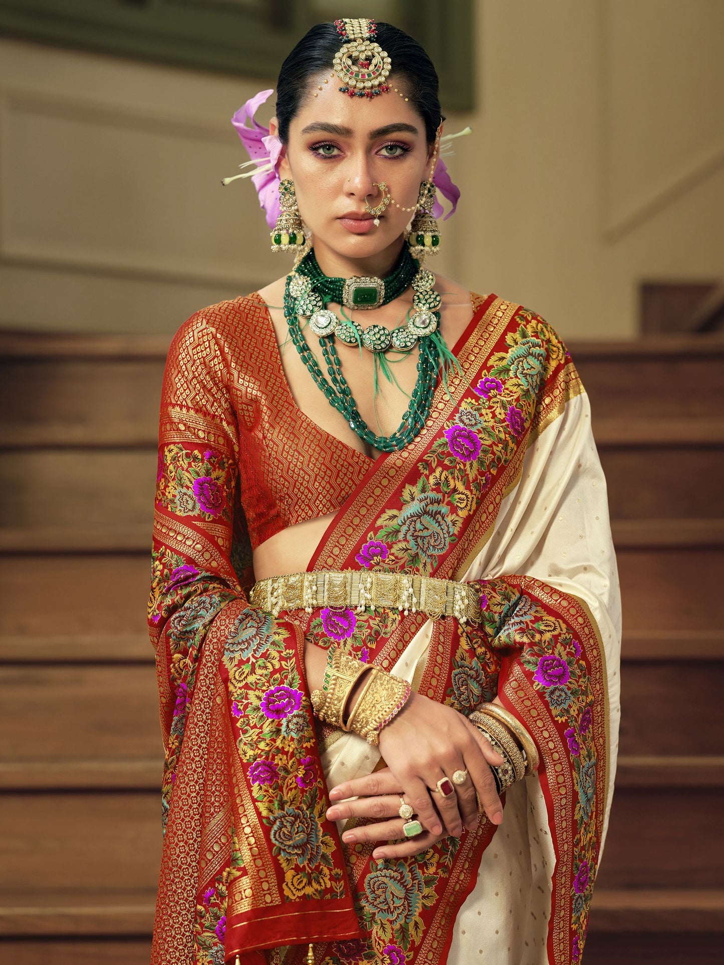 Off White Banarasi Silk Saree usa ragthm
