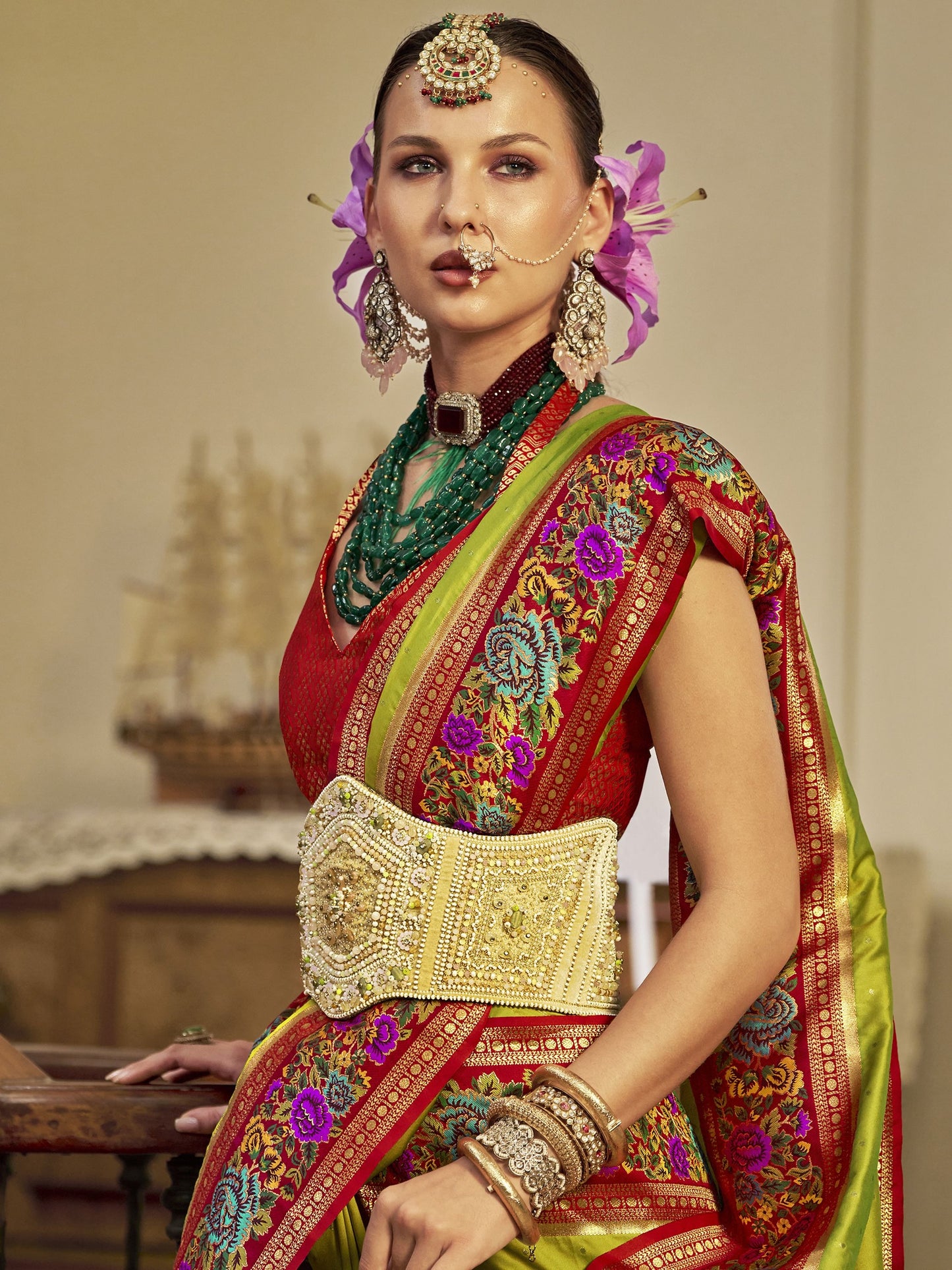 Pista color banarasi silk saree for wedding