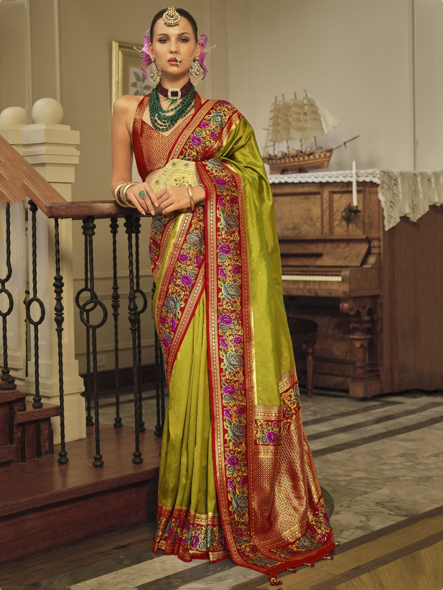 Pista color banarasi silk saree for women price
