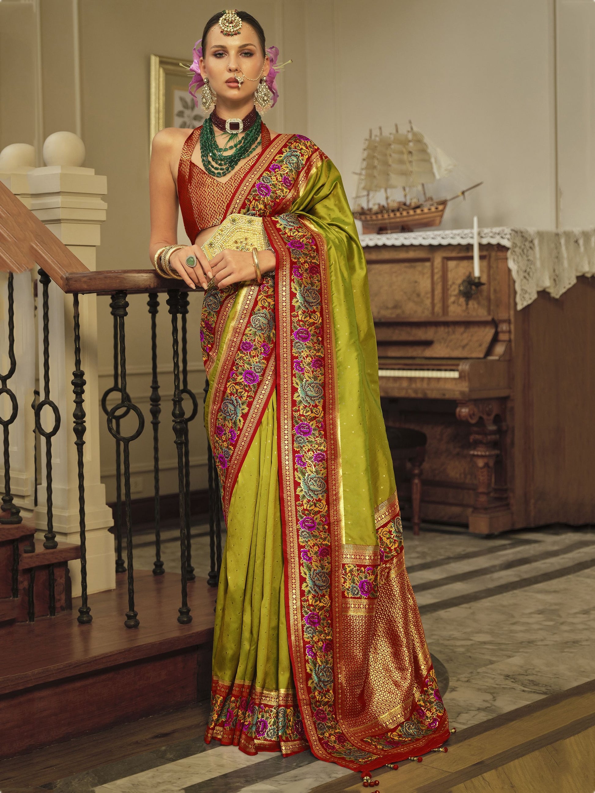 Pista color banarasi silk saree for women price
