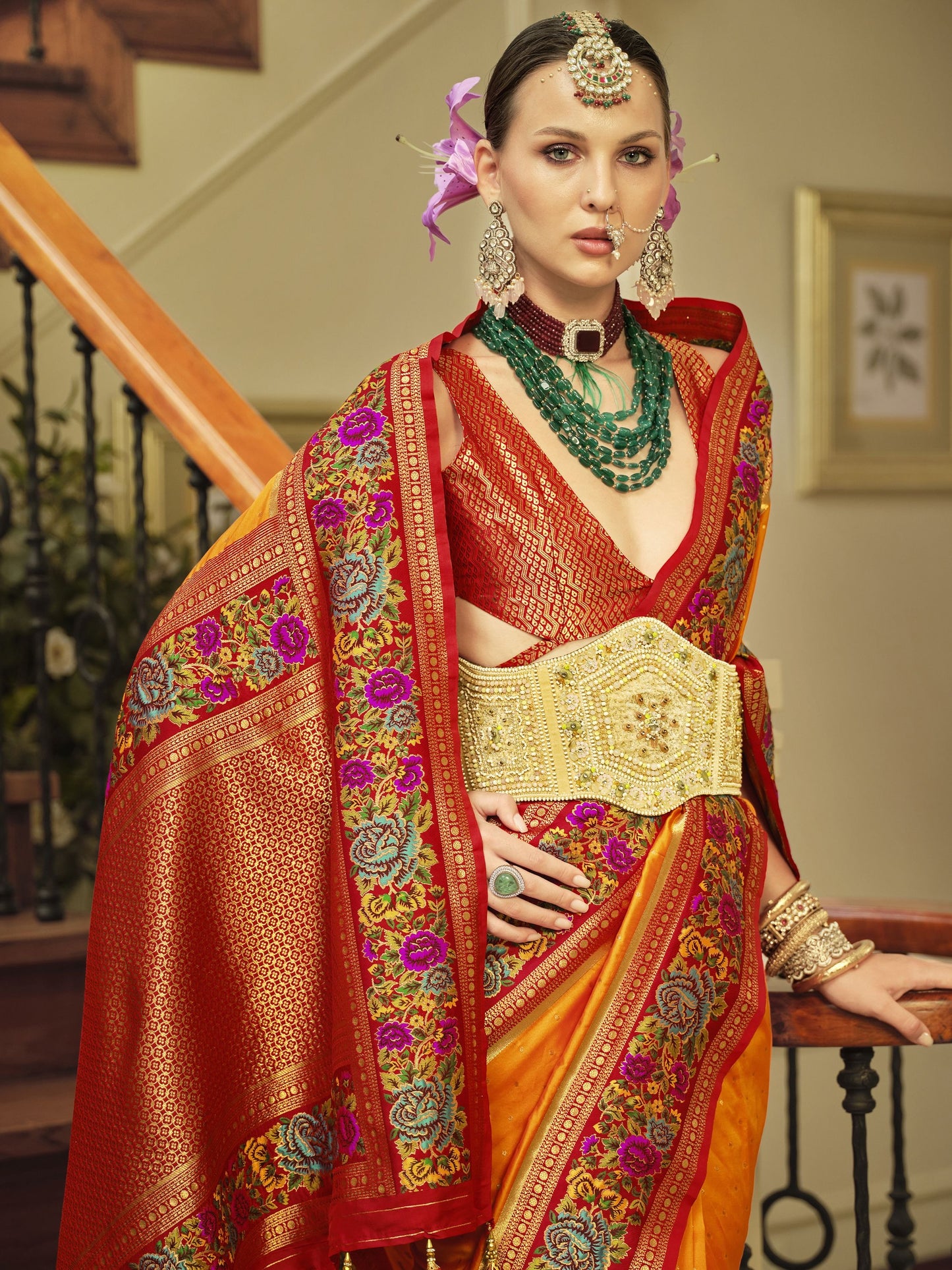 Orange Banarasi sarees for Wedding
