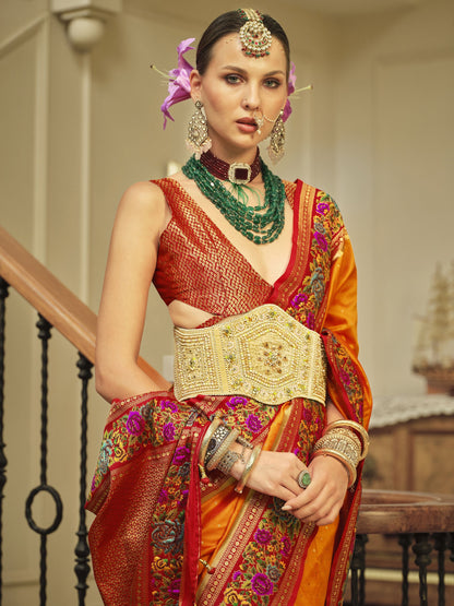 Orange color banarasi silk saree for women price canada
