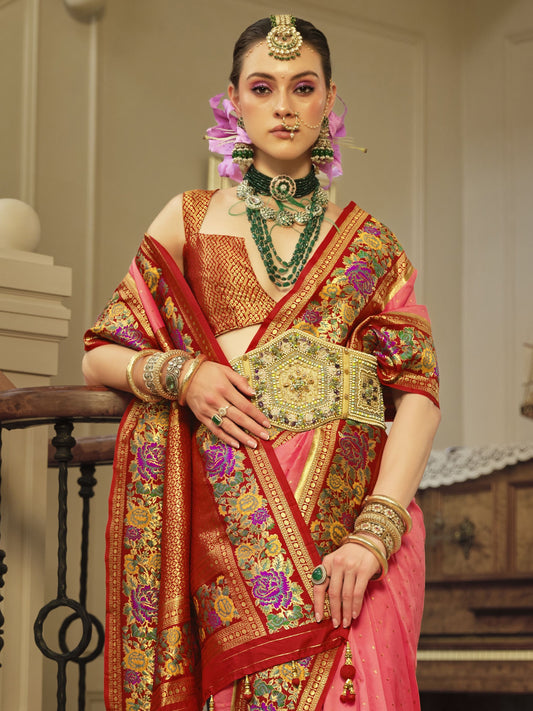 Pink color banarasi silk saree for women price

