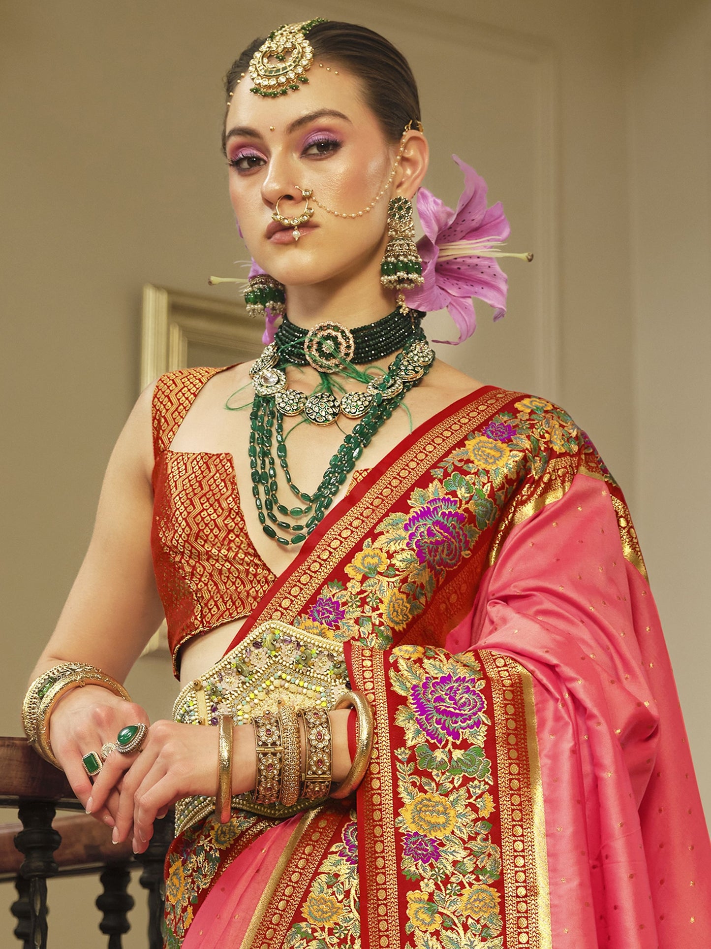 Pink Banarasi Silk Saree
