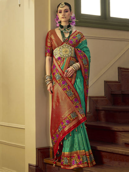 Bottle Green Banarasi Saree for wedding
