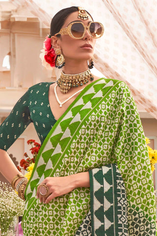 Pista Green color silk printed saree online
