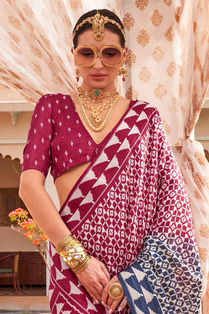 Green color silk printed saree for wedding

