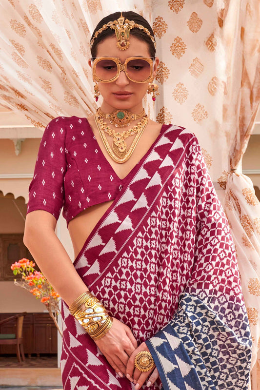 Green color silk printed saree for wedding
