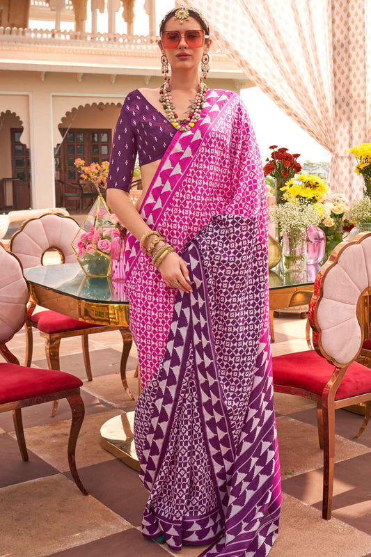 Pink color silk saree for women online
