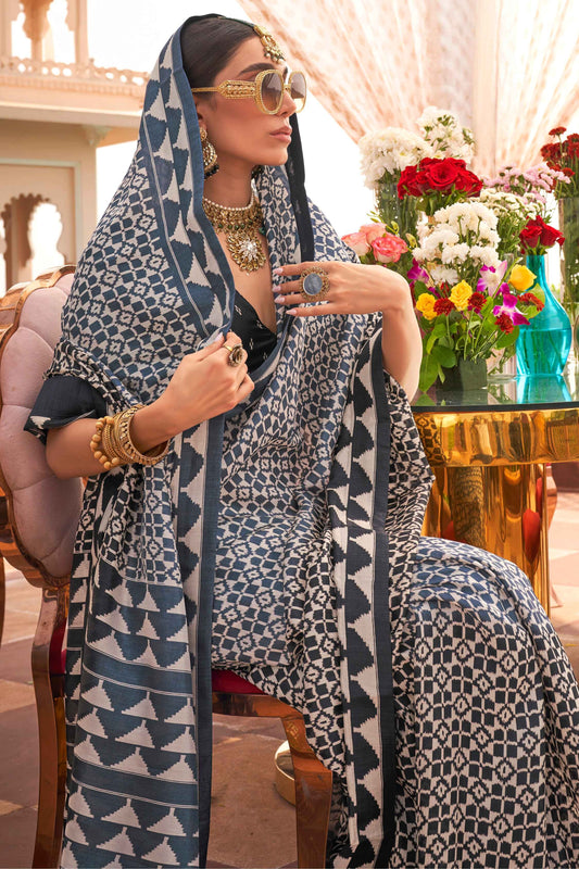 Pure blue color silk saree for women

