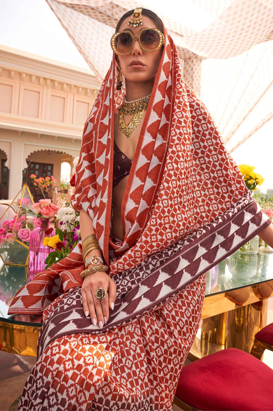 Pure orange color silk saree for women
