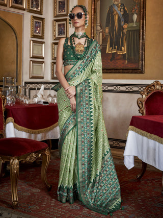 Green color silk printed sarees with price
