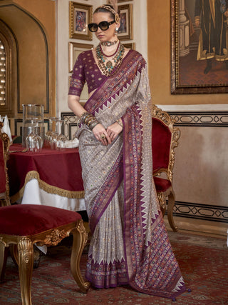 Wine color silk patola printed saree price