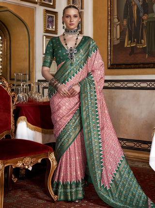 Green color silk printed sarees with price
